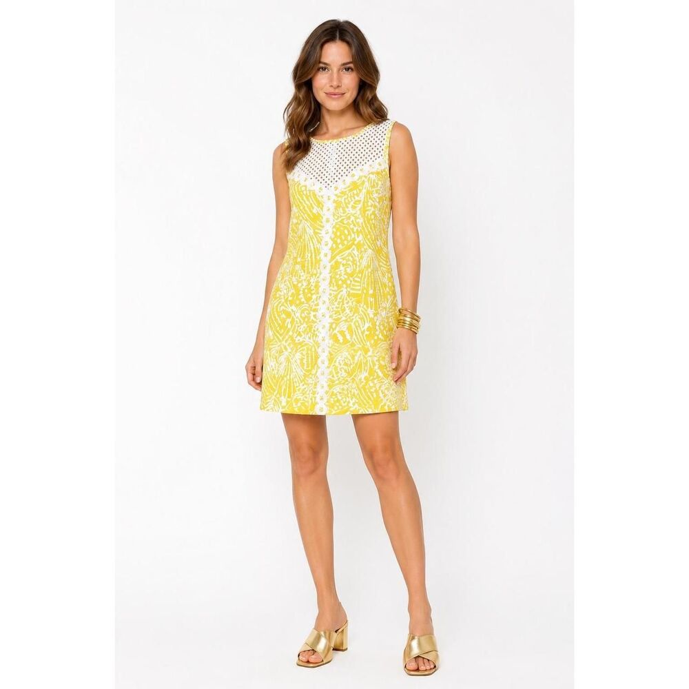 New Lilly Pulitzer Macfarlane Lace Detail Shift Dress in Yellow Size 8
